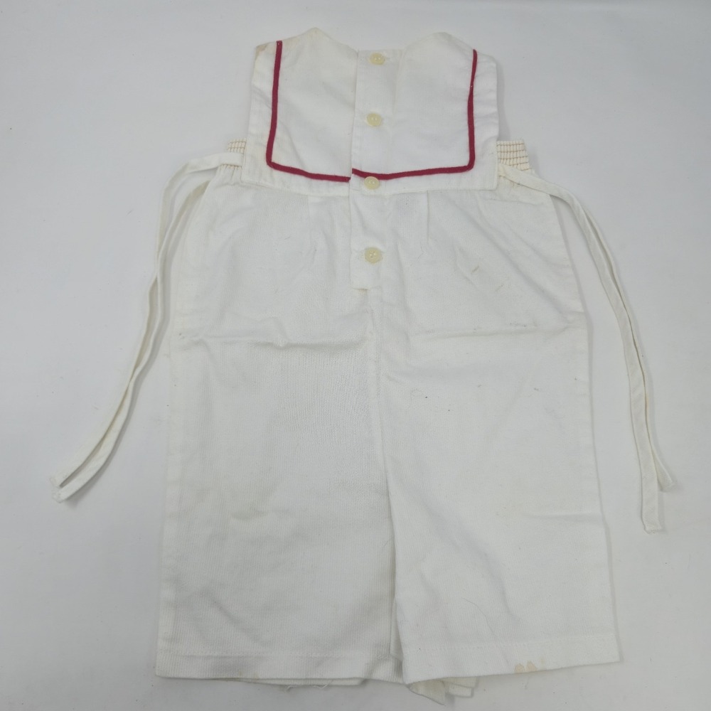 Vintage Cotton Floriane Baby Romper 3-6M White Ribbed Sailor Boat Made In France
